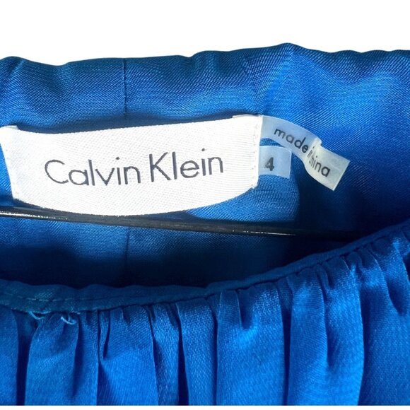 Calvin Klein Blue Sleeveless Pleated A-Line Dress With Belt Size 4 - Picture 3 of 11